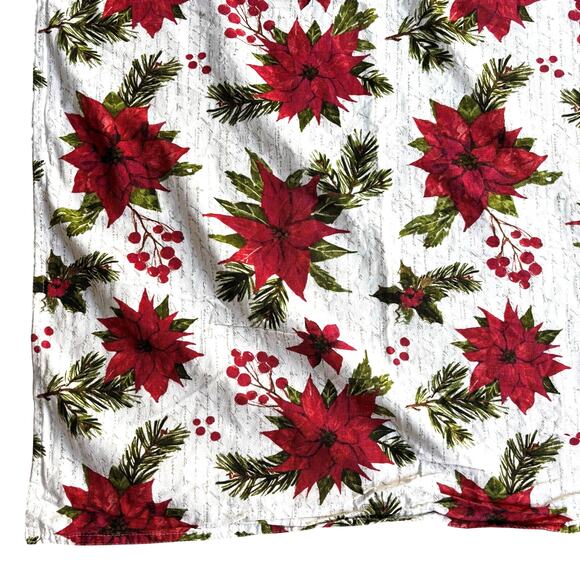 Twig & Twine festive Christmas tablecloth large rectangle red poinsettia cotton - Picture 2 of 9